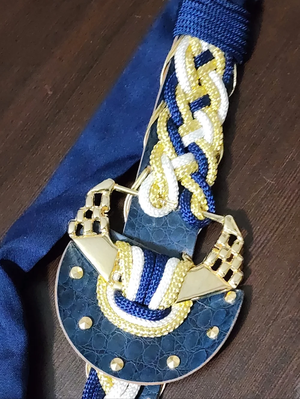 Vintage 80s Statement Belt Rope Leather Mix Gold Hardware Nautical Style